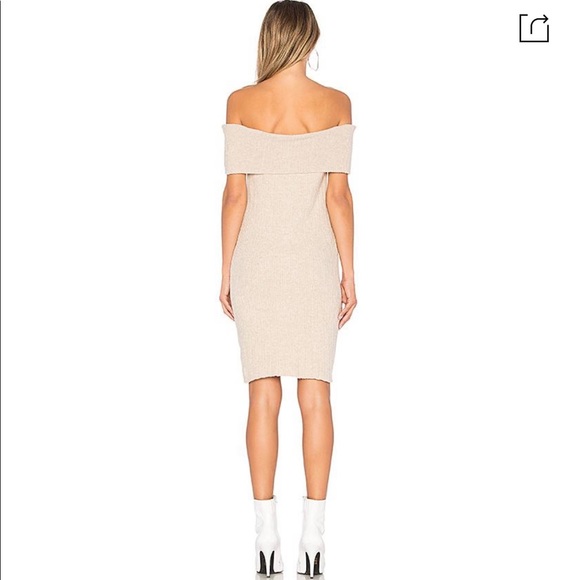 BB DAKOTA PORTER DRESS Off The Shoulder Body Con Size Large Color Cream Camel - Picture 2 of 8